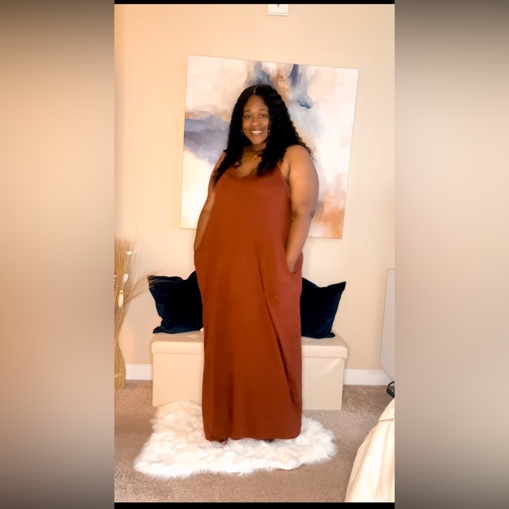 Rust Color Spaghetti Strap Maxi Dress - Picture 3 of 4